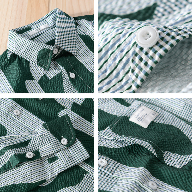 Men's Loose Patterned Cotton Overshirt with Crinkle Structure Chichicherry