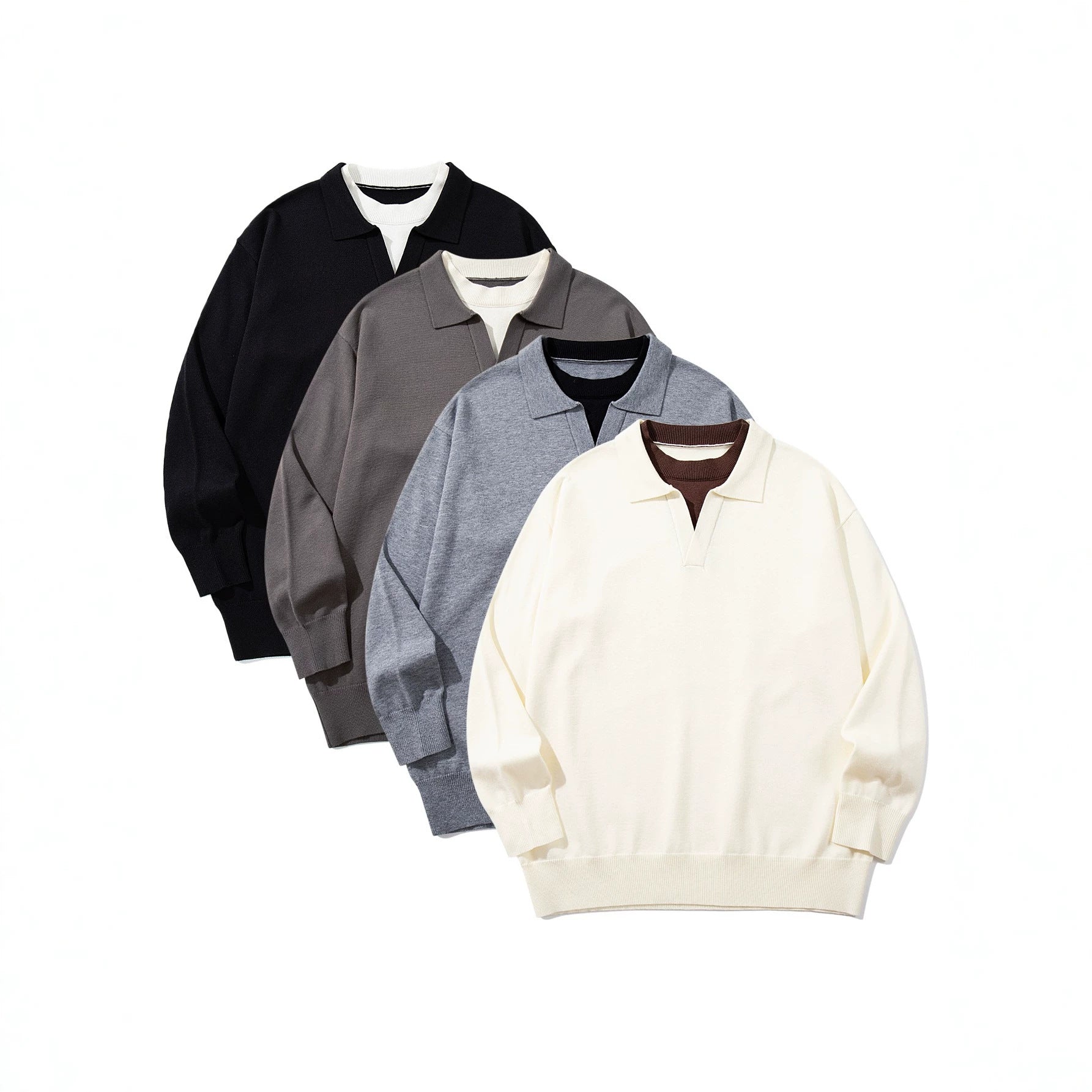 Unisex fine knit polo with V-neck cutout and integrated turtleneck layer Chichicherry