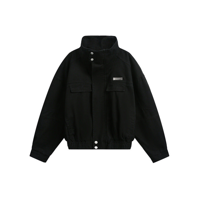 Unisex Short cut Boxy outdoor jacket with concealed zipper placket, high stand-up collar and elastic waistband Chichicherry