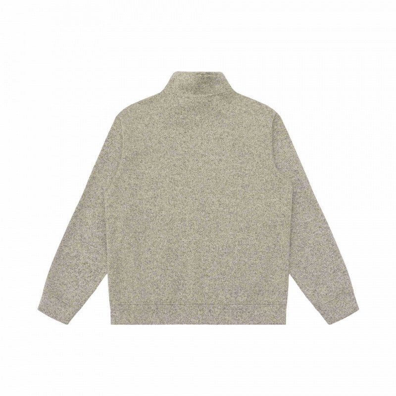 Unisex Melange Fleece Zip Jacket with Stand-up Collar and Zipper Pockets Chichicherry