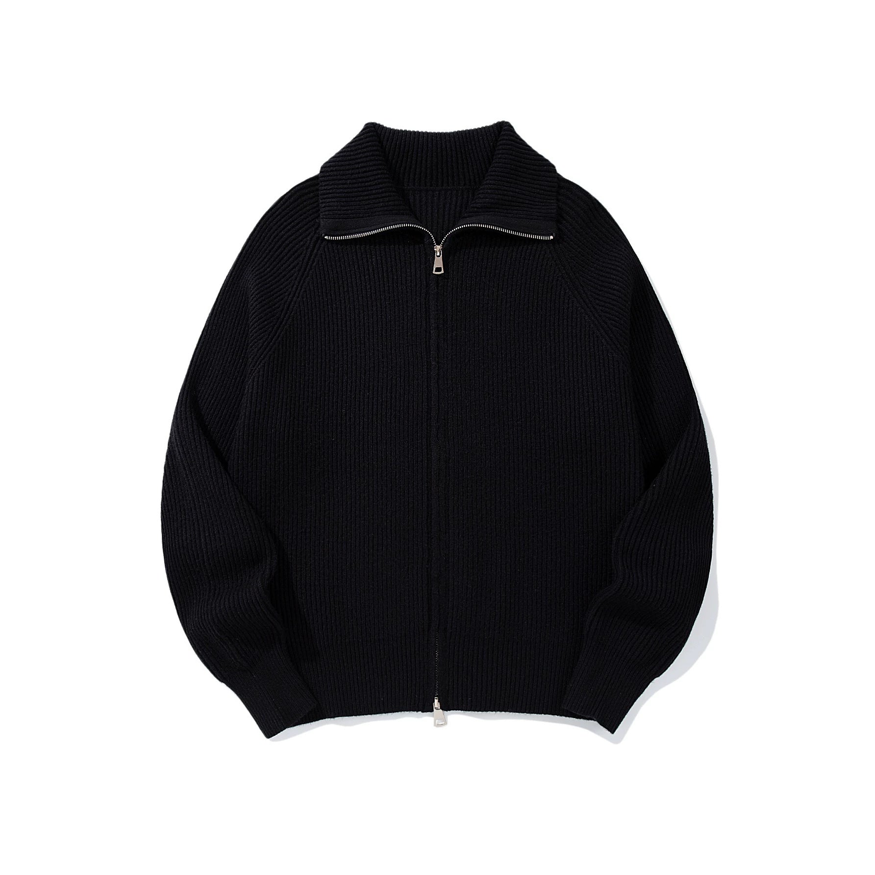 Women's Ribbed Knit Zip Jacket with High Stand-Up Collar, Raglan Sleeves, and Boxy Cut Chichicherry