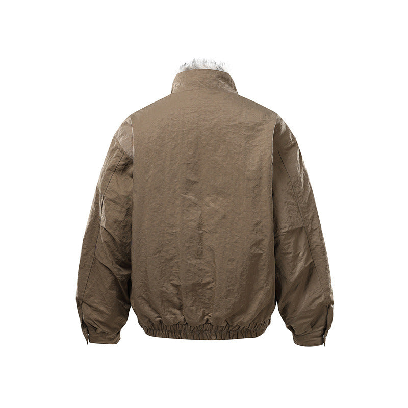 Men's Quilted Bomber Jacket with High Teddy Collar, Concealed Zipper and Elastic Hem Chichicherry