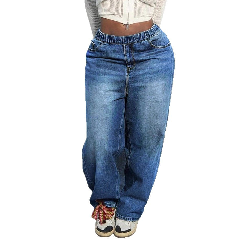 Women's wide Relaxed-Fit jeans with elastic waistband and casual fit Chichicherry