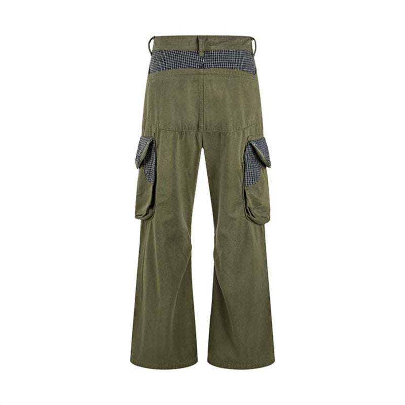 Women Cargo Pants with Wide Leg, Utility Pockets and Plaid Pattern Details Chichicherry