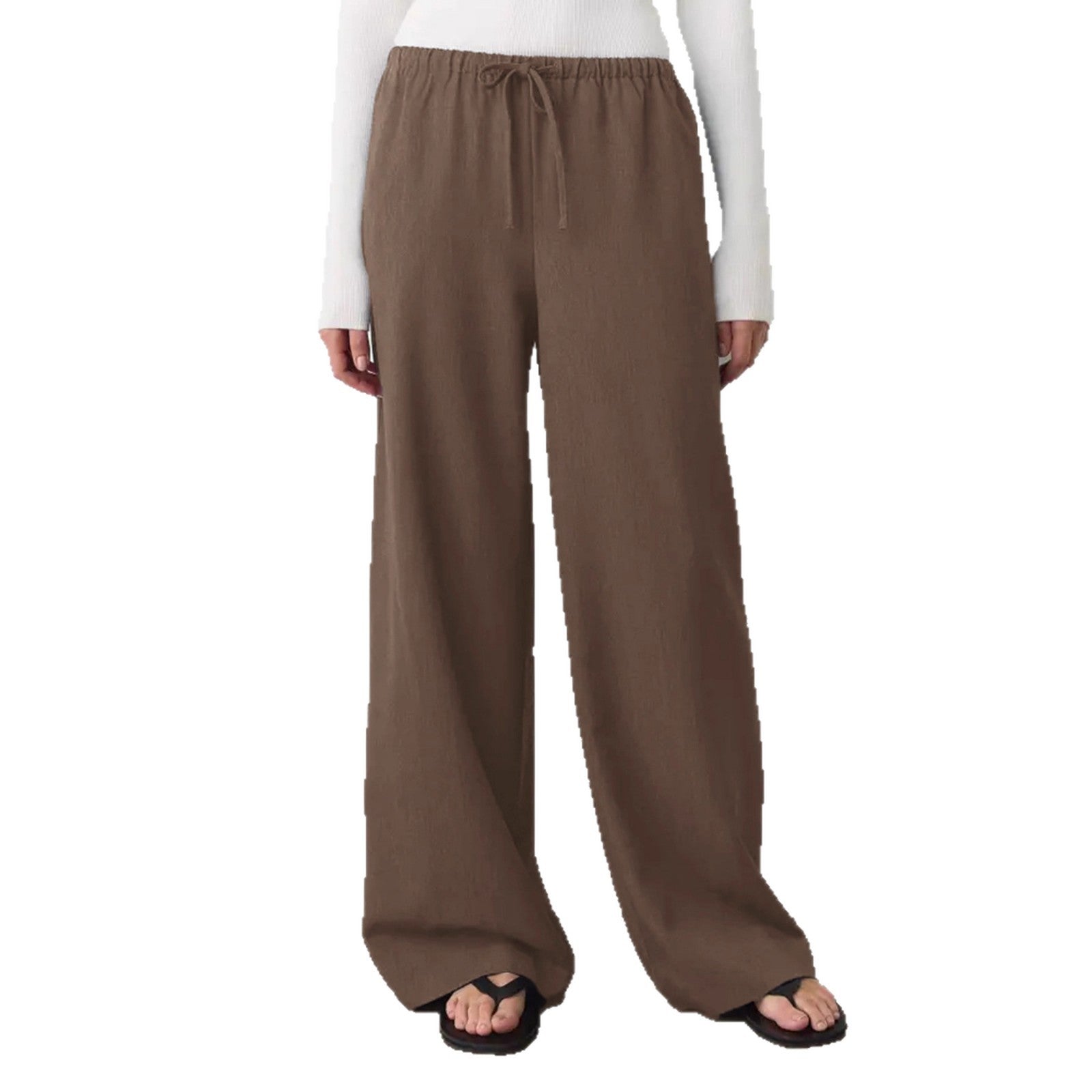 Women's Casual Palazzo Pants with Elastic Drawstring Waistband and Wide Leg