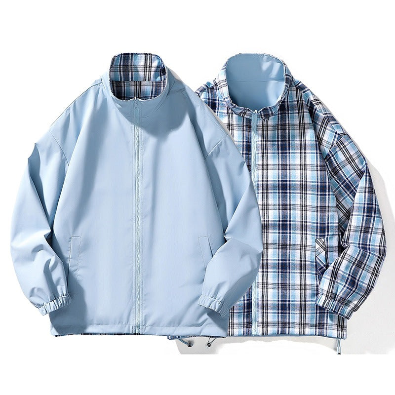 Men's loosely cut transitional jacket with checkered lining and stand-up collar Chichicherry
