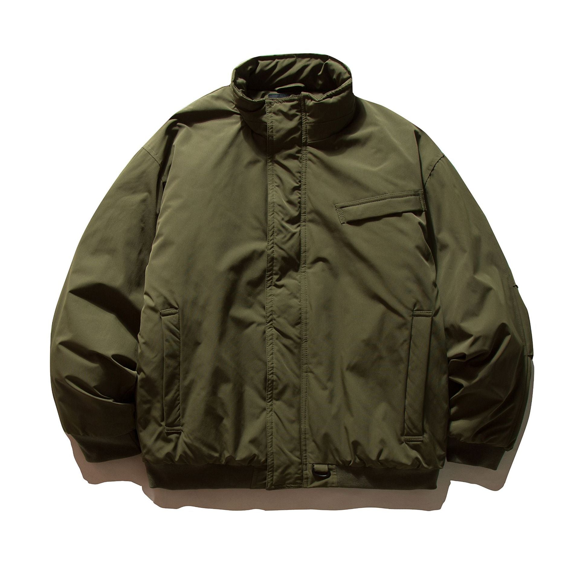 Men's Minimalist Thermal Bomber Jacket with Concealed Front Flap, High Stand Collar and Utility D-Ring Chichicherry