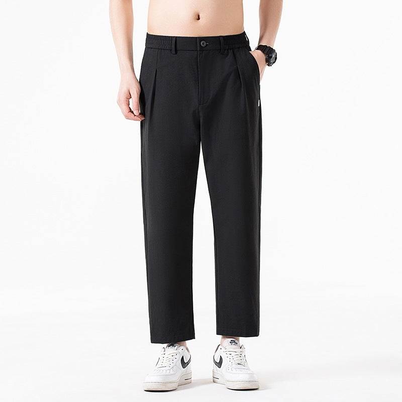 Men's cropped trousers with wide leg, semi-elastic waistband and crease Chichicherry
