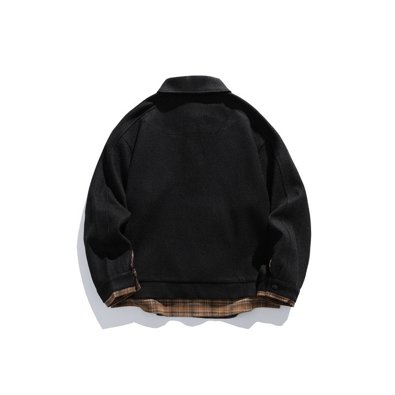 Men's Long-Sleeved Polo Sweatshirt with Kent Collar, Button Placket and Integrated Check Layer Chichicherry