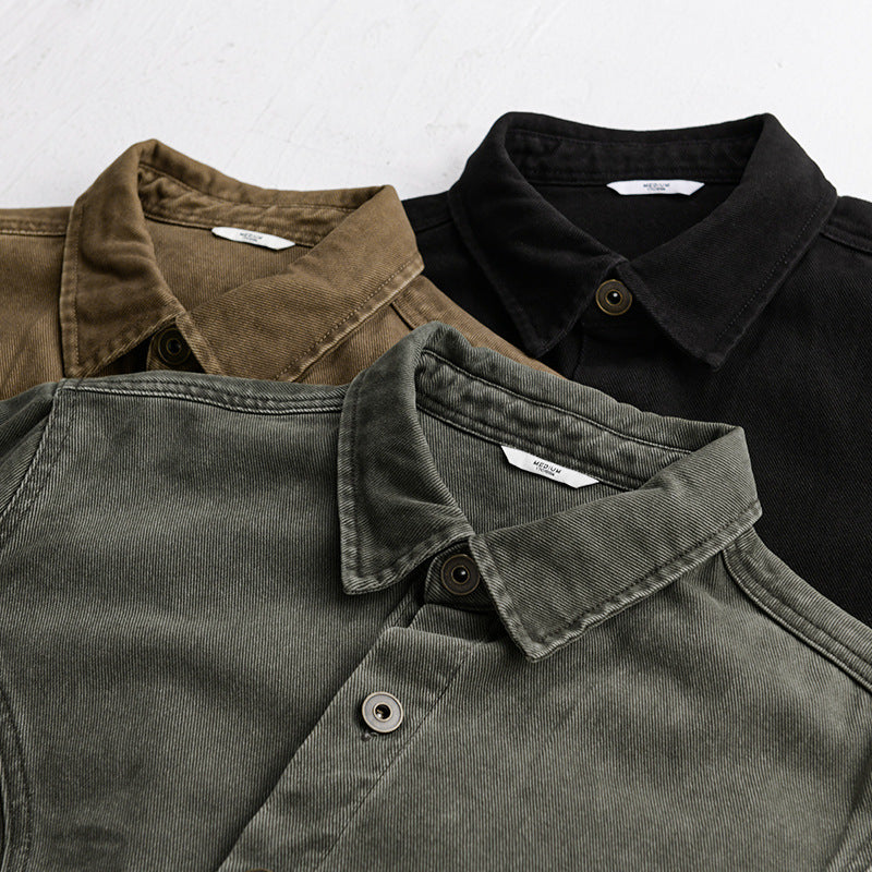 Men's robust canvas work jacket with front pockets and distinctive decorative seams Chichicherry