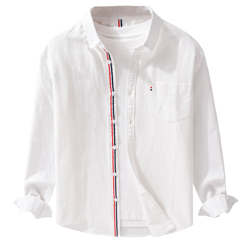 Men's Lightweight Cotton Shirt with Stand-Up Collar and Contrasting Button Placket Chichicherry