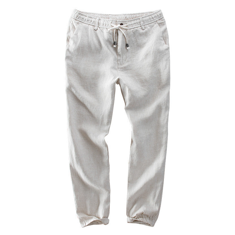 Men's Light Linen Jogging Pants with Elastic Waistband and Drawstring Chichicherry