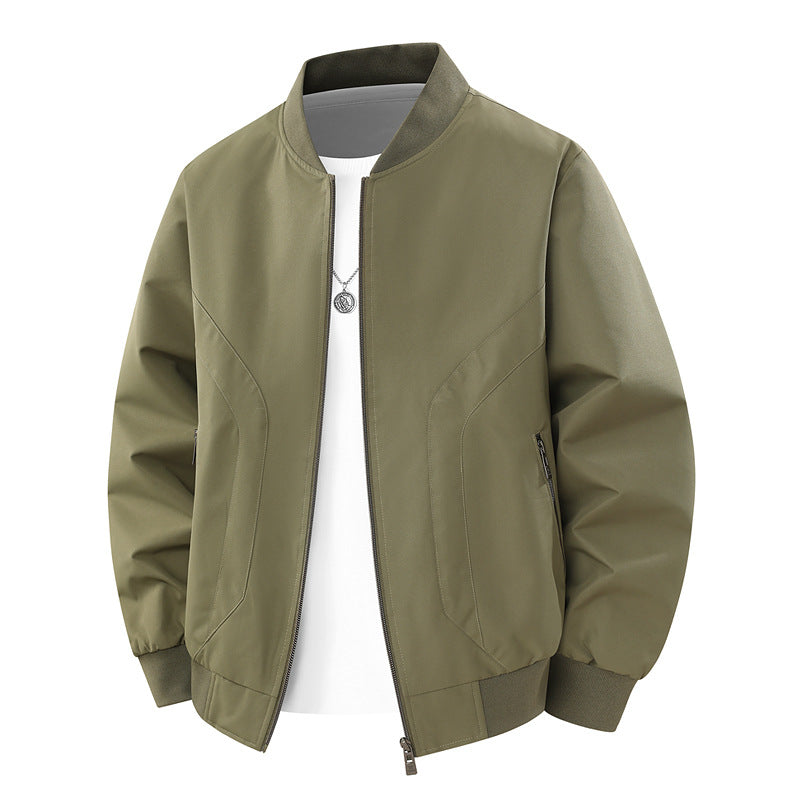 Men's Lightweight Windproof Bomber Jacket with Ribbed Cuffs and Zipper Pockets Chichicherry