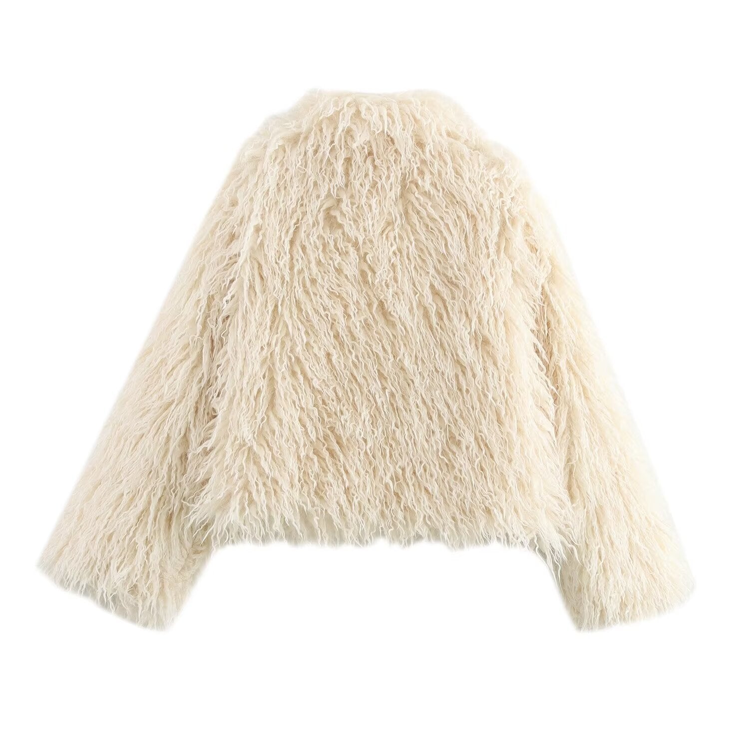 Women short cut shaggy faux fur jacket with voluminous shawl collar Chichicherry