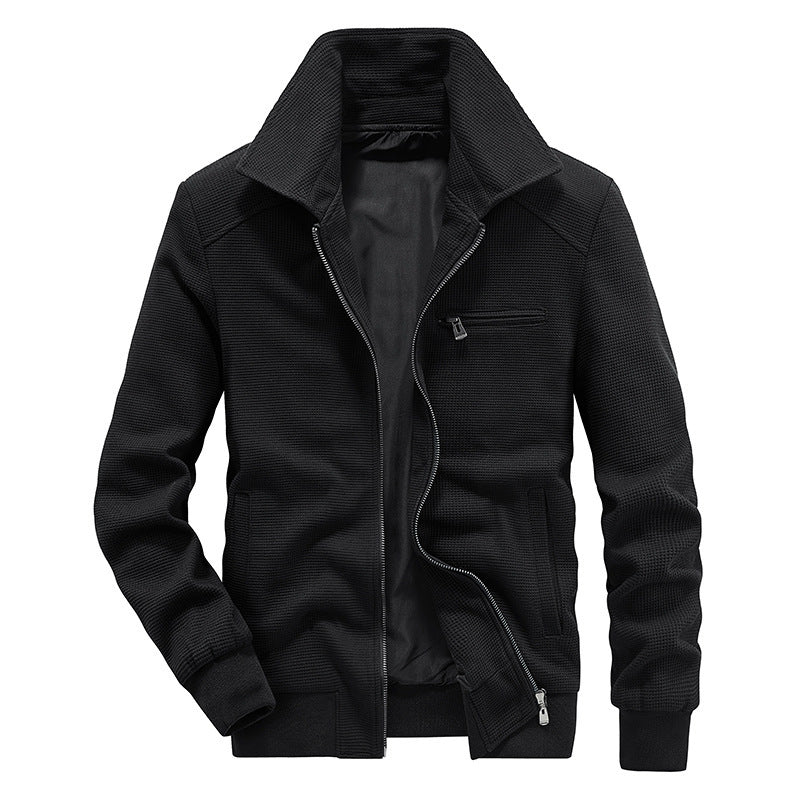Men's textured knit transitional jacket with stand-up collar and zipper Chichicherry