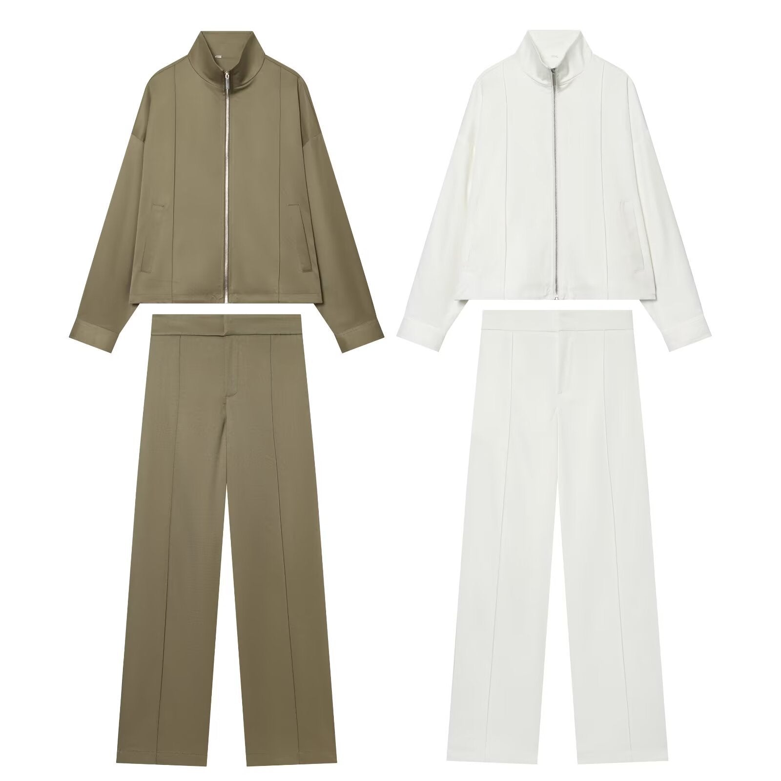 Women's High-Waisted Loose Suit Trousers with Crease and Straight Leg Chichicherry