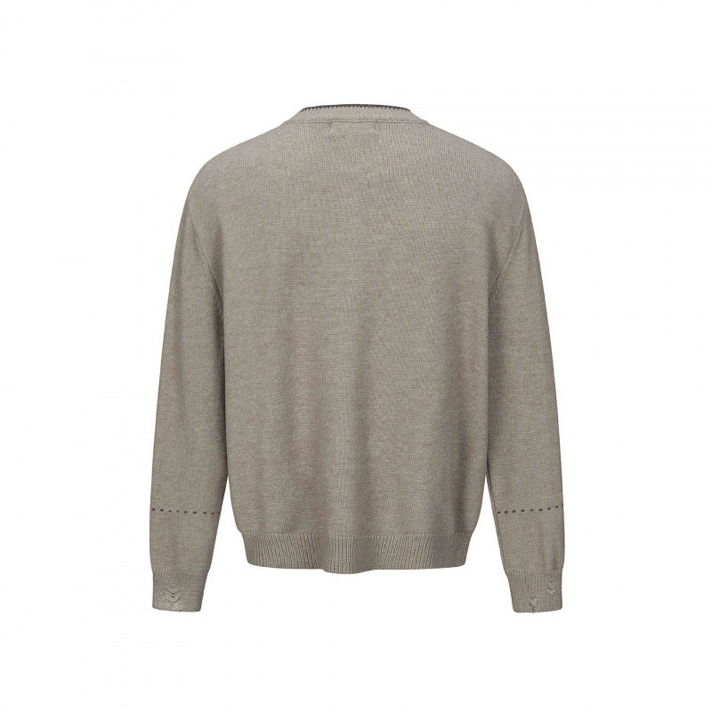 Unisex Boxy Knit Cardigan with Round Neck, Continuous Button Placket and Ribbed Finishes Chichicherry