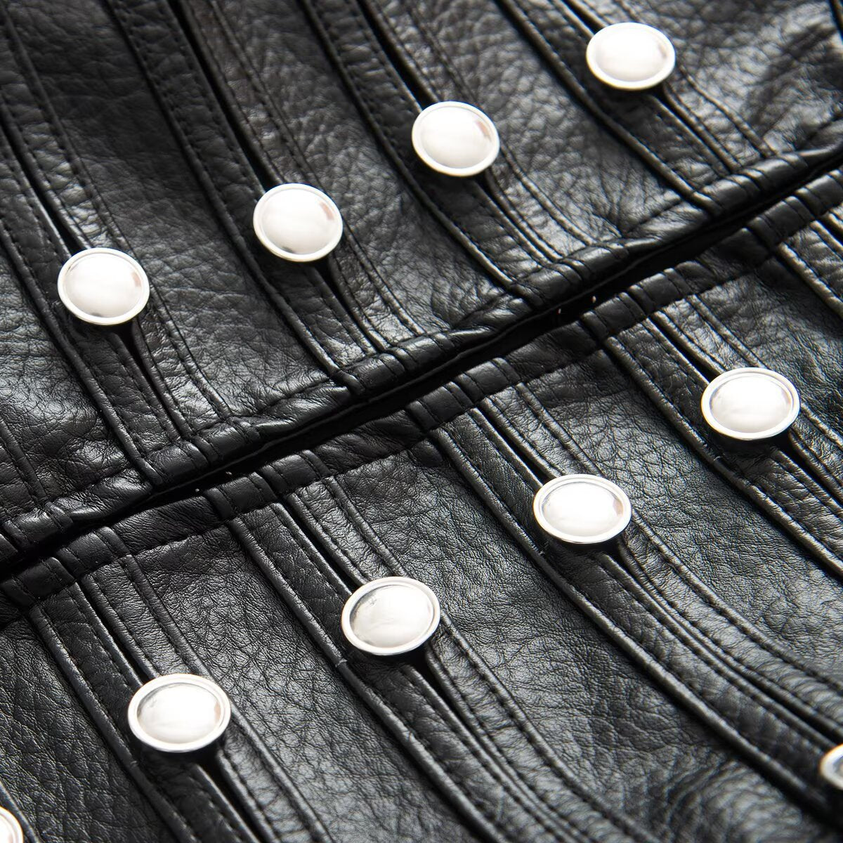 Women's short jacket in hussar style made of faux leather with decorative row buttons Chichicherry