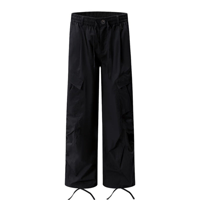 Women's Wide Cargo Palazzo Pants with Drawstring Waistband and Adjustable Hem Cords Chichicherry