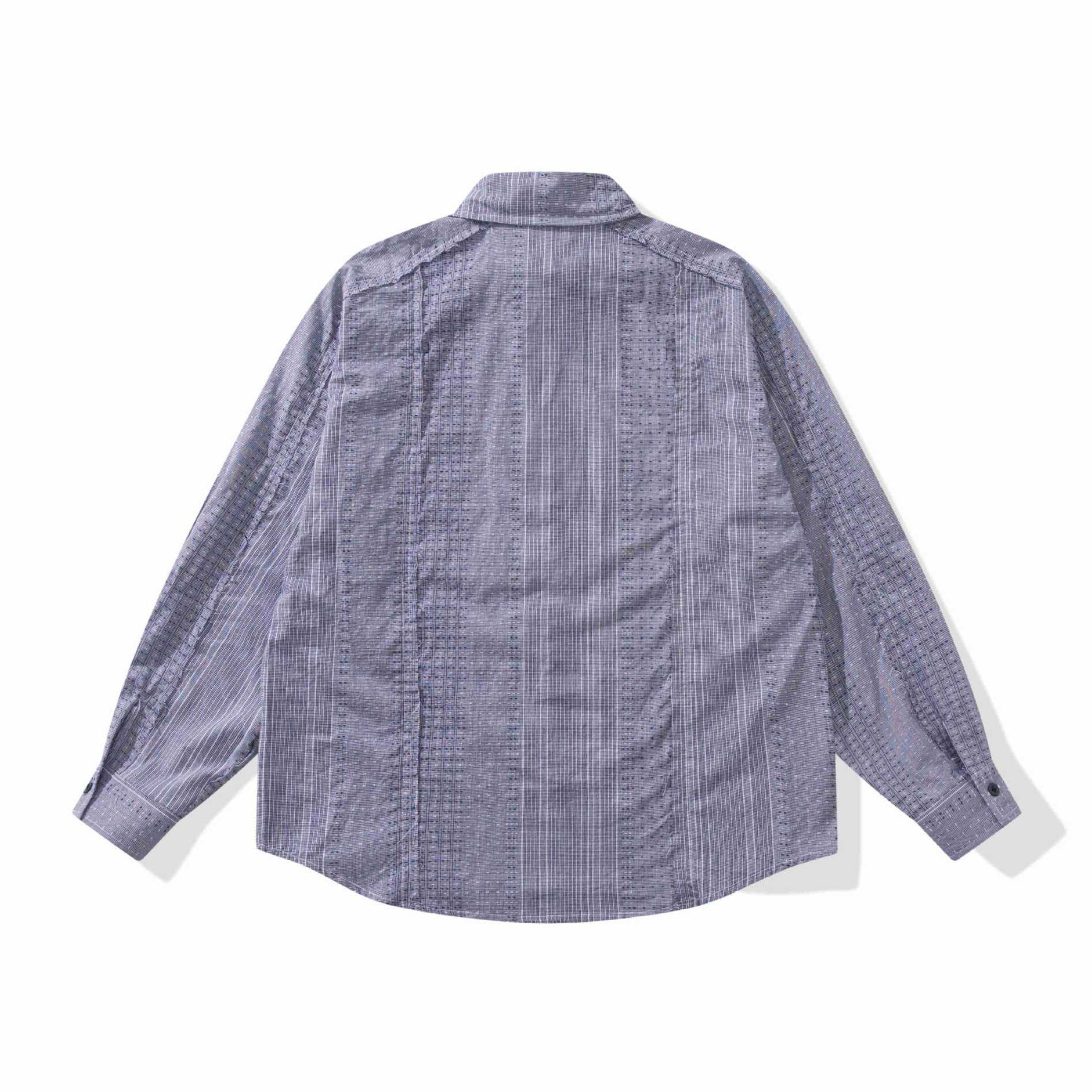 Women's Structured Oversized Shirt Blouse with Fine Embroidery and Striped Texture Chichicherry