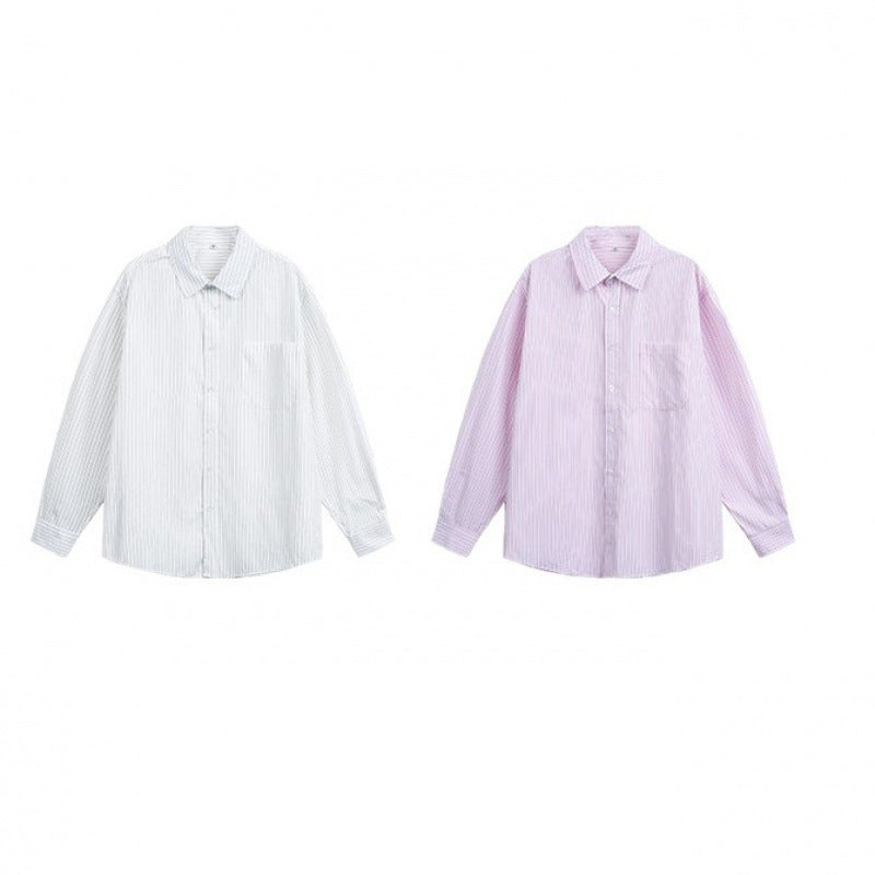 Women's oversized shirt made of cotton blend with fine pinstripes and chest pocket Chichicherry
