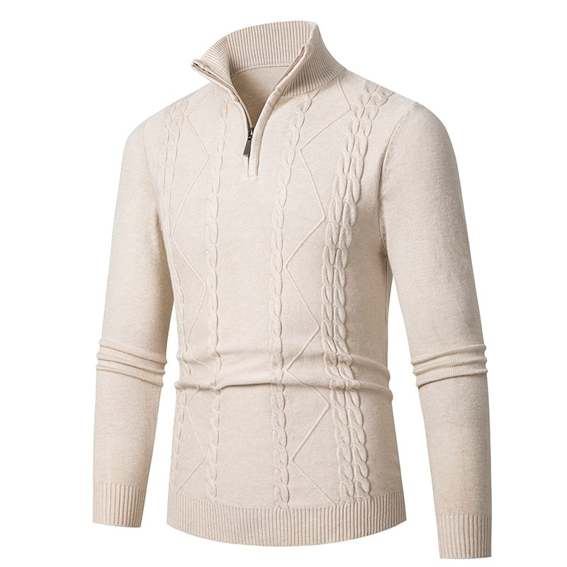 Men's fine knit half-zip sweater with cable pattern and stand-up collar Chichicherry