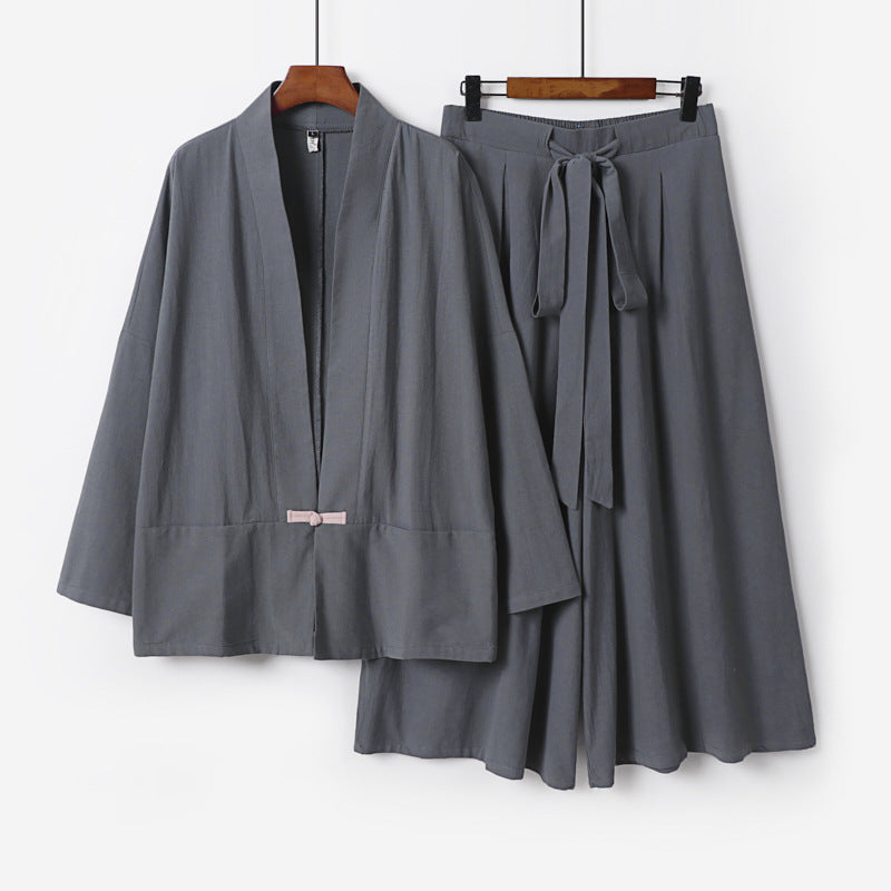 Women's Zen-inspired kimono set made of flowing viscose with short jacket and wide culotte pants Chichicherry