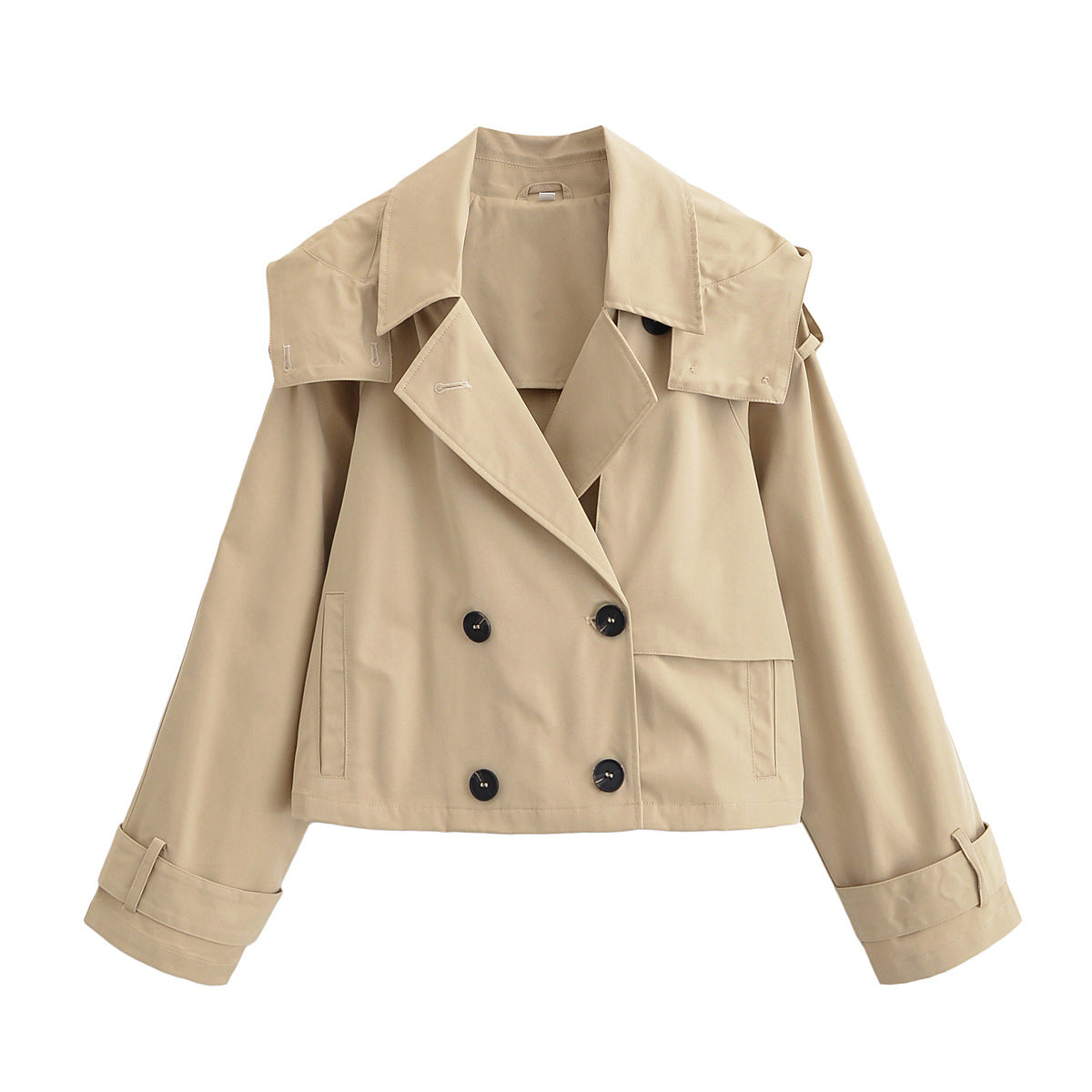 Women short jacket in trench coat style with double-breasted button placket and adjustable cuffs Chichicherry