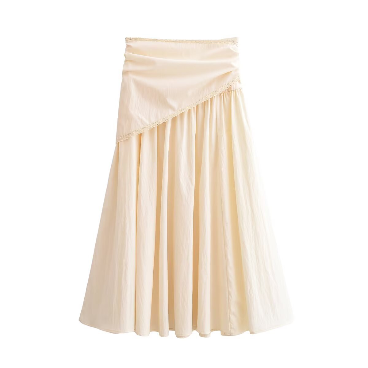 Women Midiskirt with Wrap Overlay, High Waist and Lace Trim Chichicherry