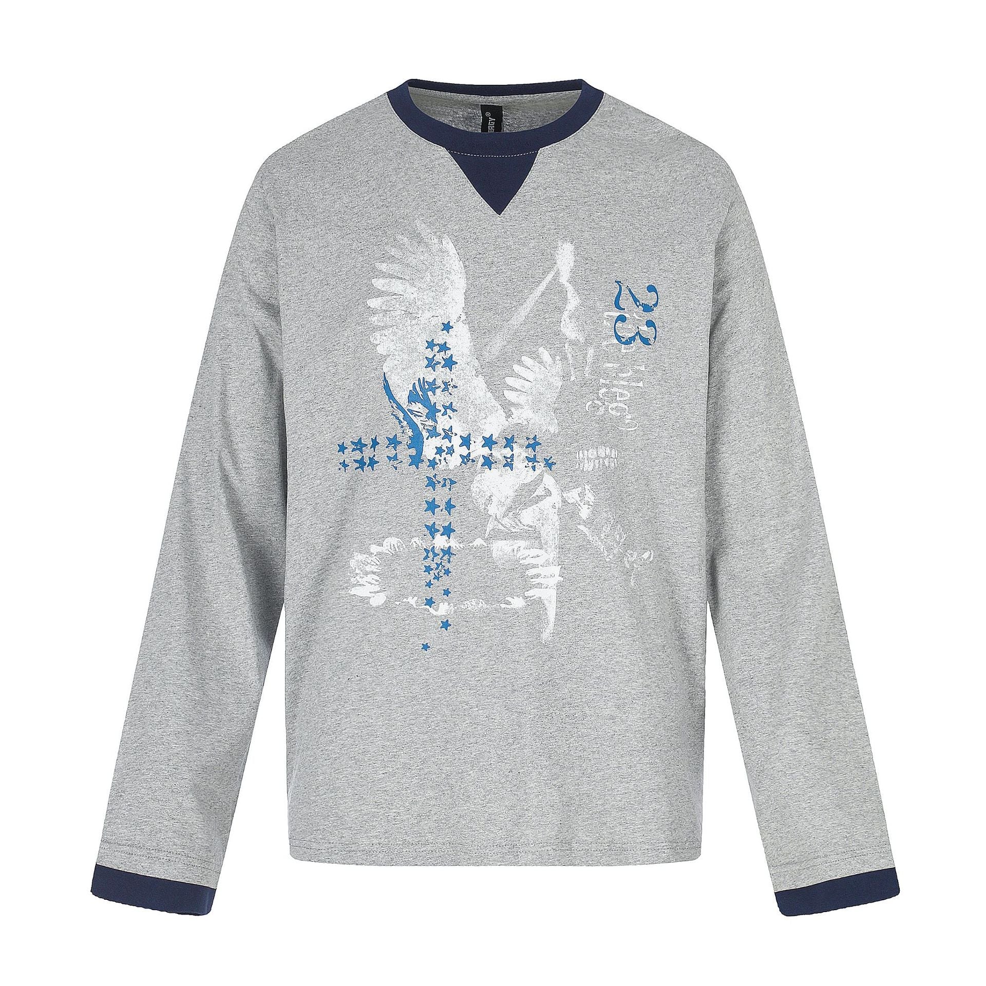 Men's long sleeve sweatshirt with contrast cuffs and Eagle Star print Chichicherry