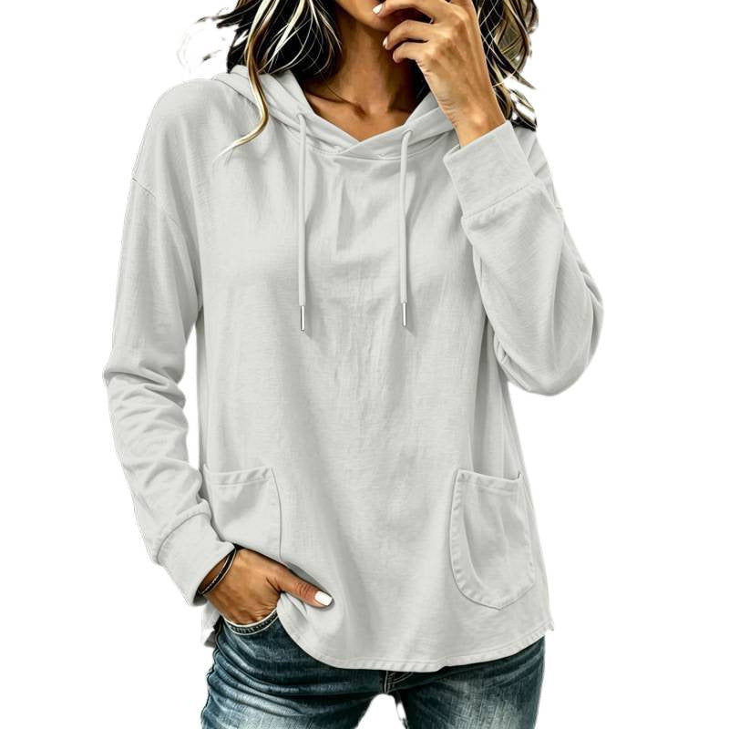 Women's Loose Hoodie with Patch Front Pockets and Extended Back Hem Chichicherry