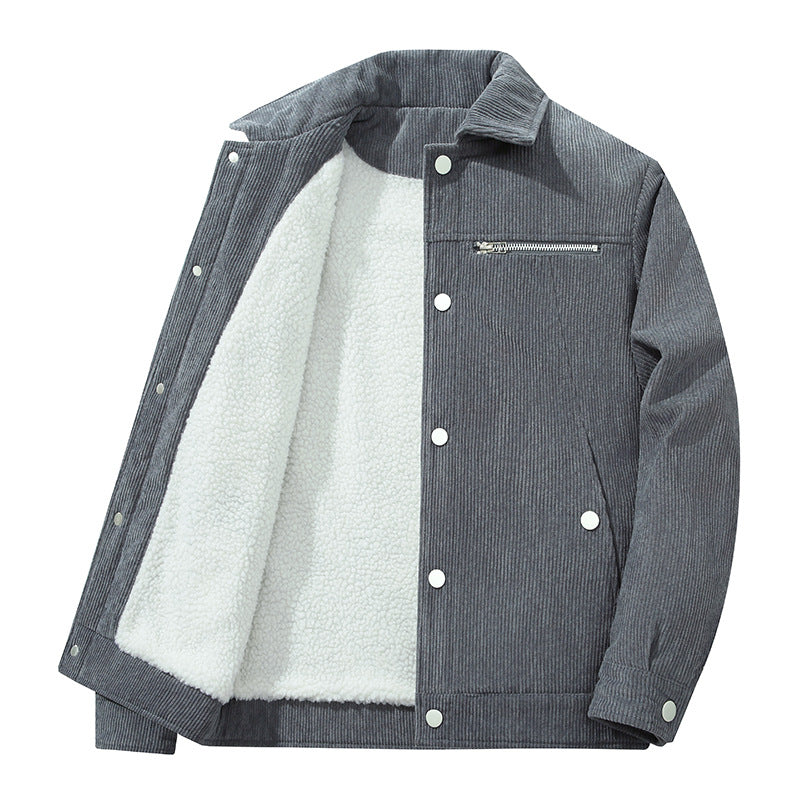 Men's cord trucker jacket with zippered chest pocket and snap front Chichicherry