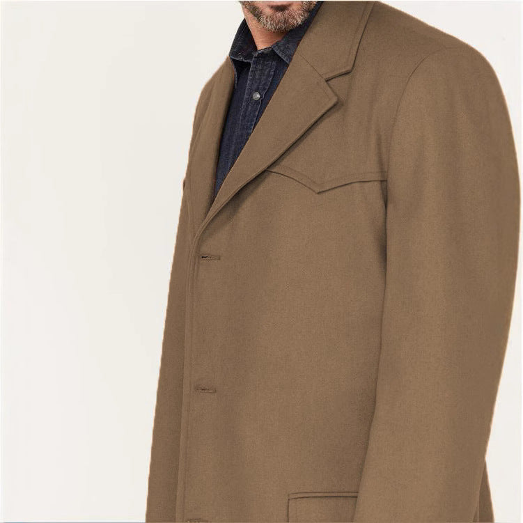 Men's long-cut wool coat with western yoke and flap pockets Chichicherry