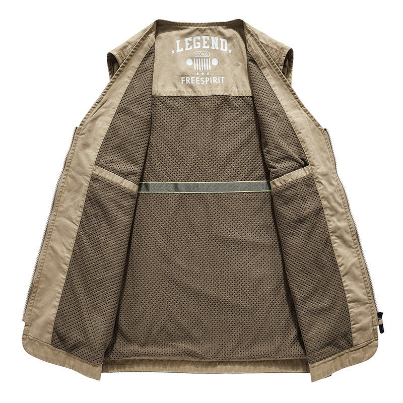 Men's Canvas Utility Vest with Multi Pockets and Mesh Lining Chichicherry