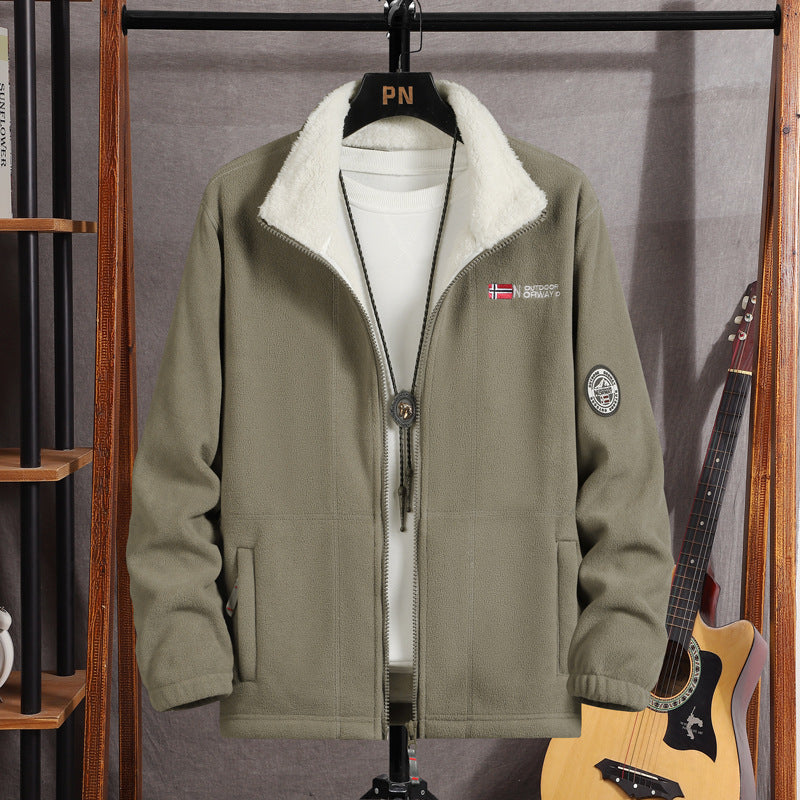 Men's Warm Fleece Jacket with Teddy Collar, Full-Length Zipper and Utility Pockets Chichicherry