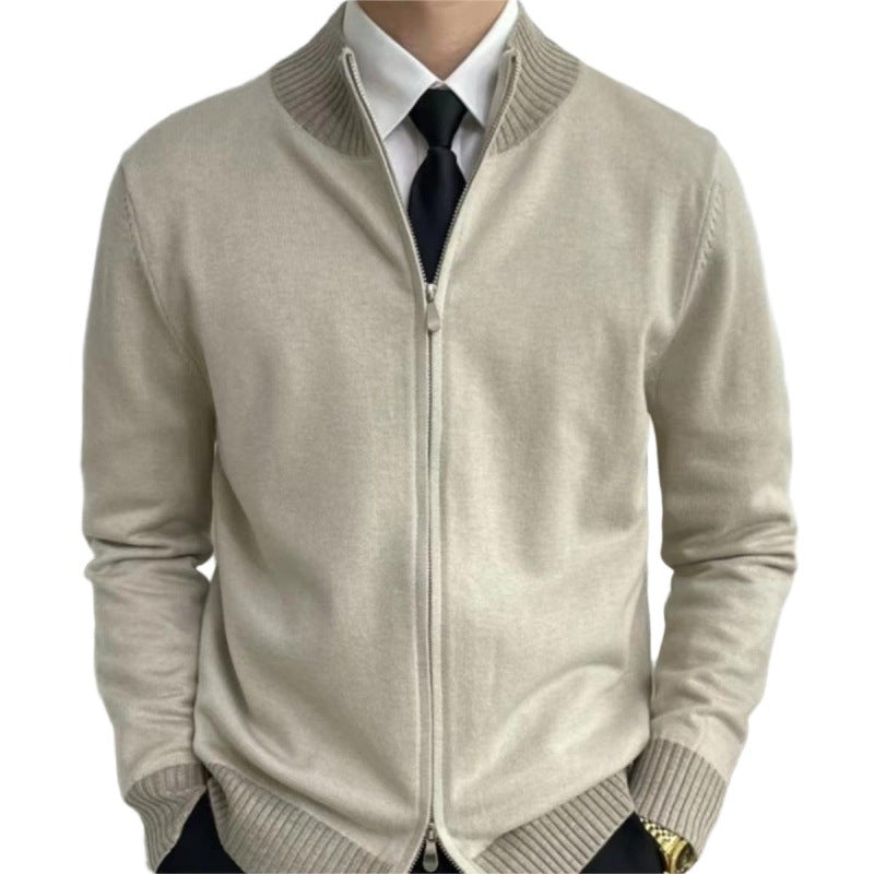 Herren Reißverschluss-Feinstrick-Cardigan mit Stehkragen und geripptem Saum Chichicherry