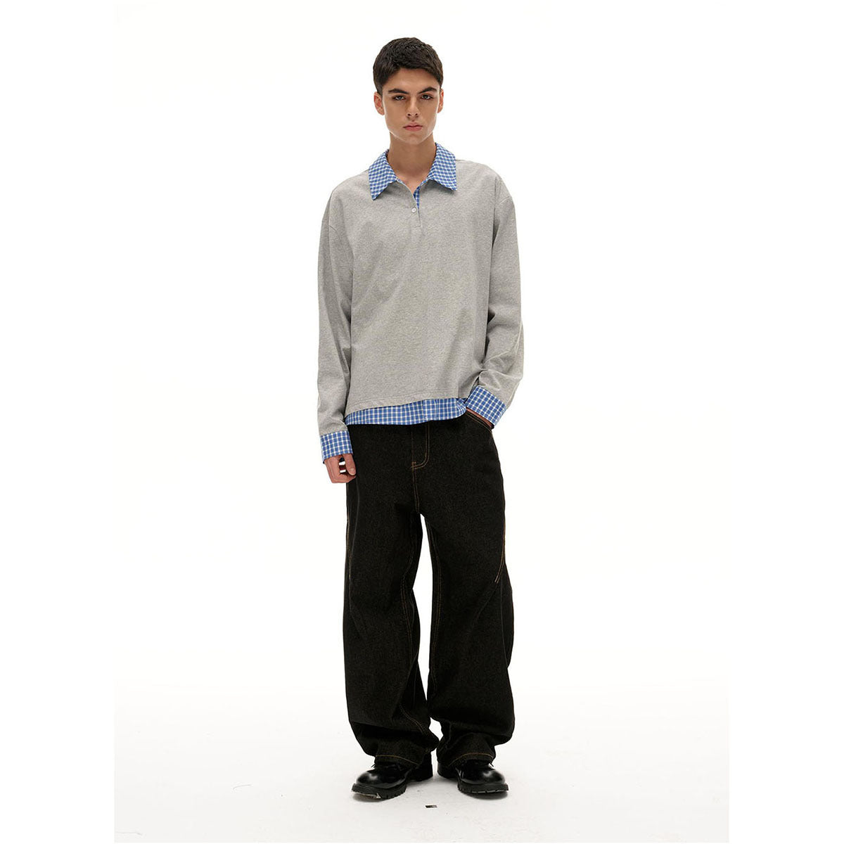 Women's Wide High-Waist Baggy Jeans made from heavy denim with contrast stitching Chichicherry