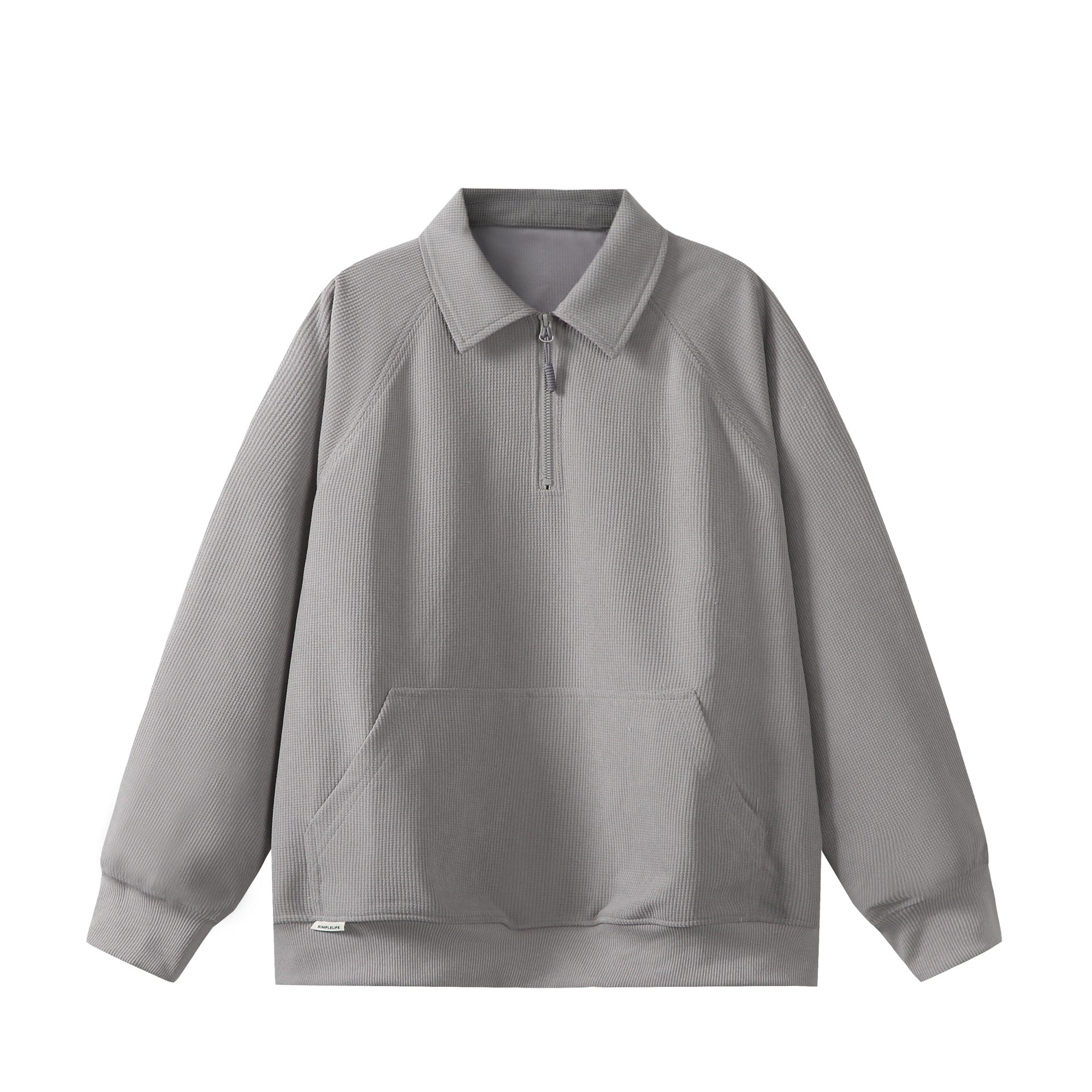 Unisex Half-Zip Sweatshirt with Waffle Texture and Kangaroo Pocket Chichicherry