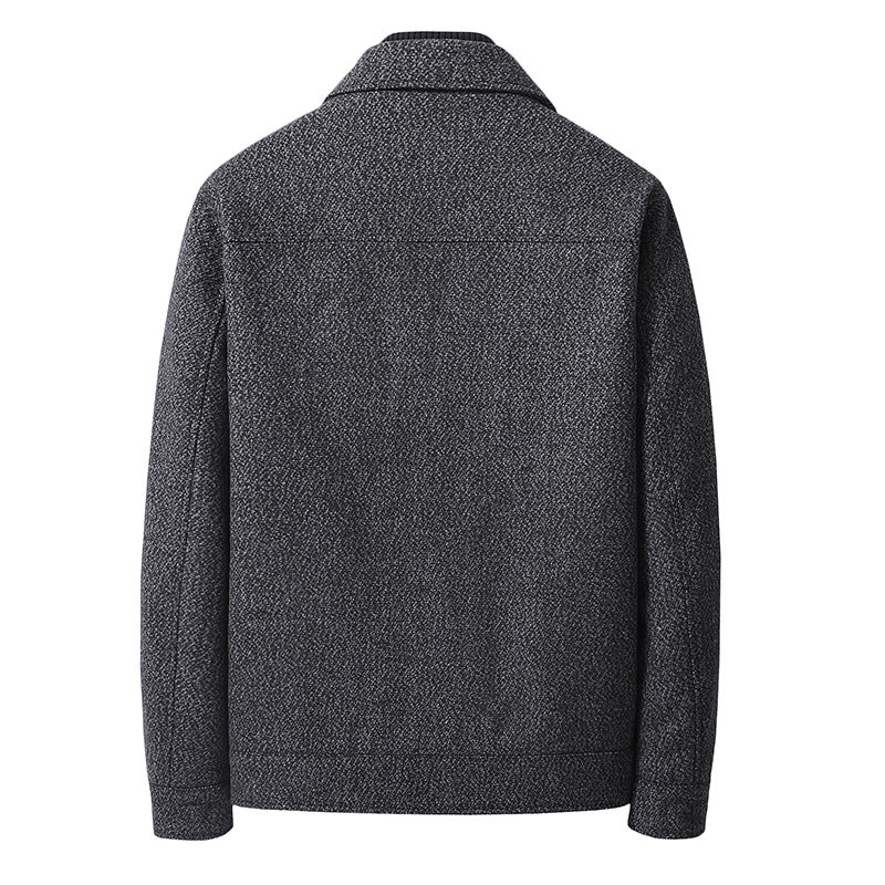 Men's Wool Blend Short Jacket with Shirt Collar and Finely Textured Tweed Look Chichicherry
