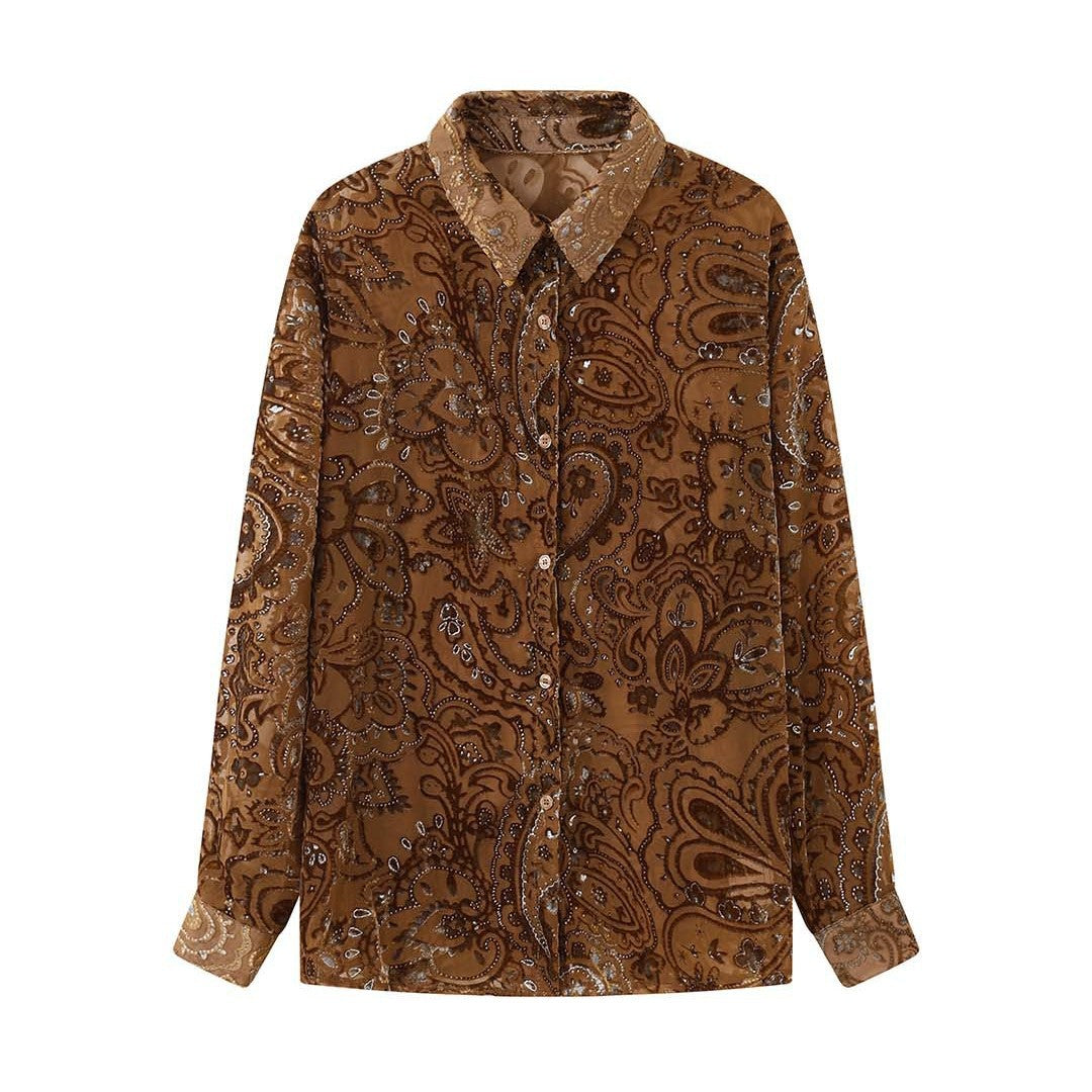 Ladies Embroidered Velvet Blouse with Paisley Pattern and Sequins Chichicherry