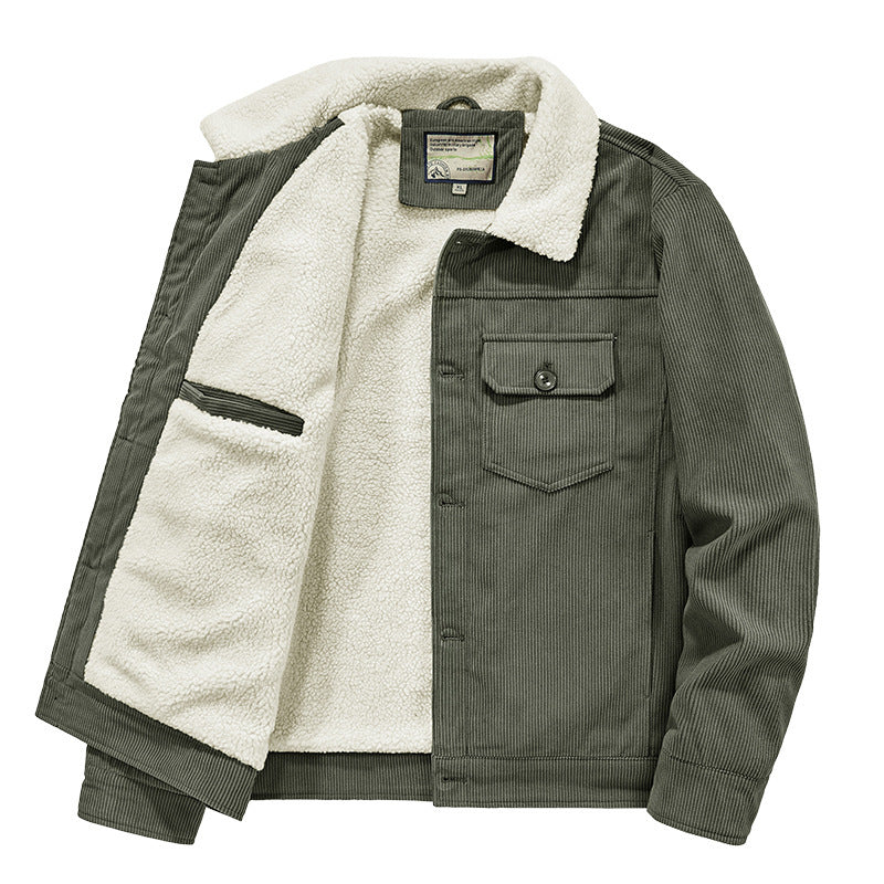 Men's cord trucker jacket with Sherpa lining, chest flap pocket and straight hem Chichicherry