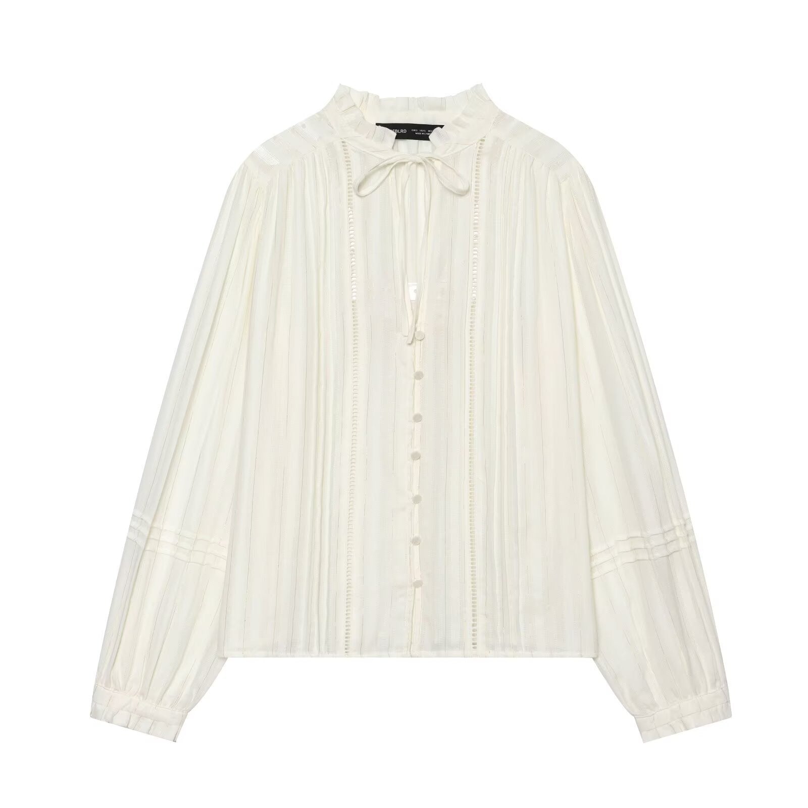 Women's Pleated Chiffon Blouse with Ruffled Collar and Tie Band Chichicherry