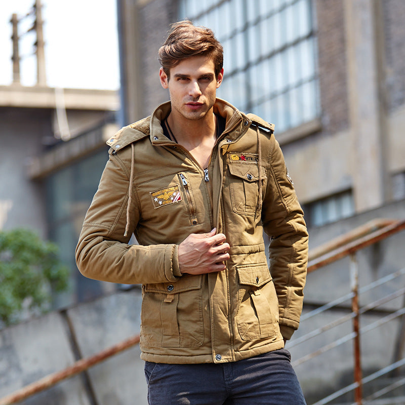 Men's quilted field jacket with hood patch details and thermal lining Chichicherry