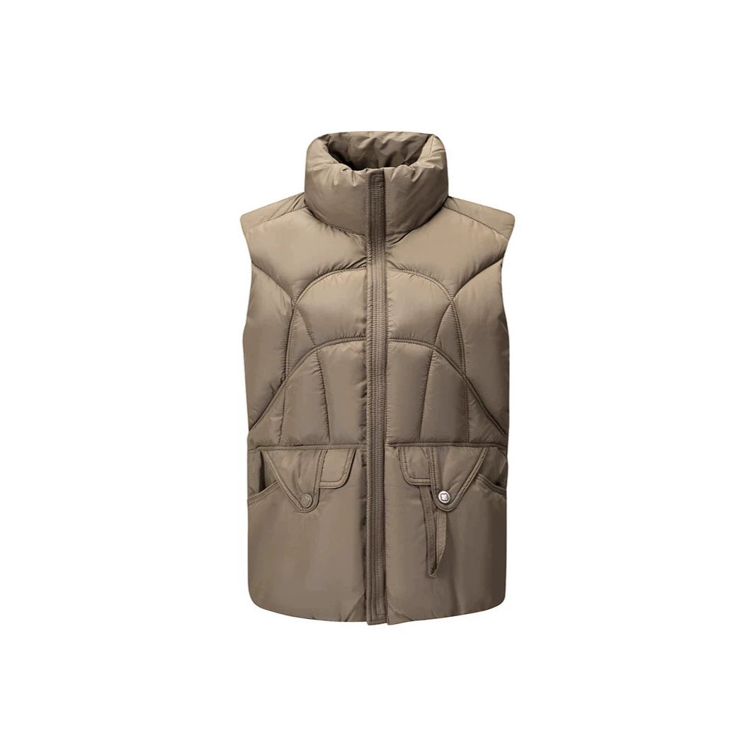 Women's modern-style quilted thermal vest with ergonomic body quilting and high stand-up collar Chichicherry