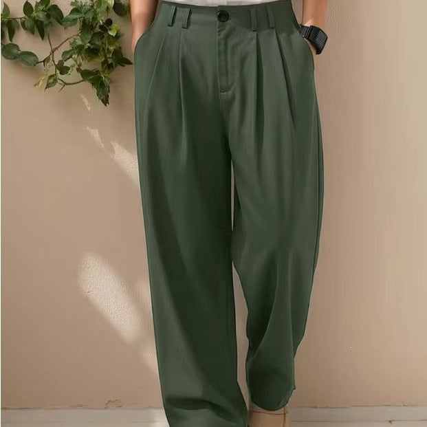Women's high-waisted wide pleated trousers with cropped legs and adjustable button cuffs Chichicherry