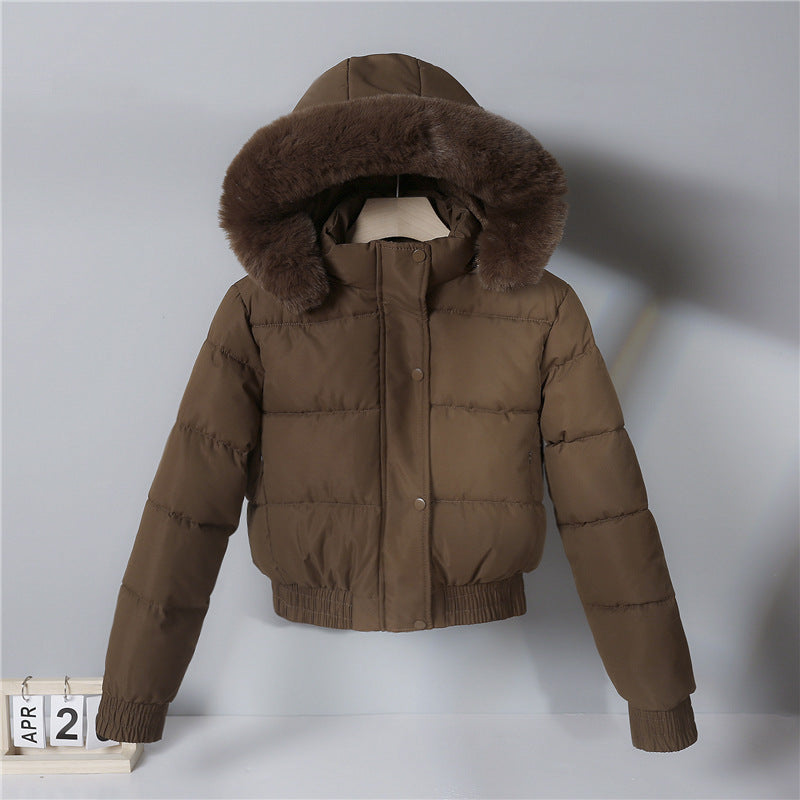Women nan short cut thermal quilted jacket with removable faux fur hood and ribbed cuffs Chichicherry