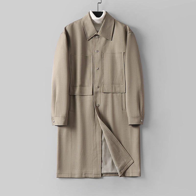 Men's Longline Coat with Shirt Collar and Patch Pockets Chichicherry