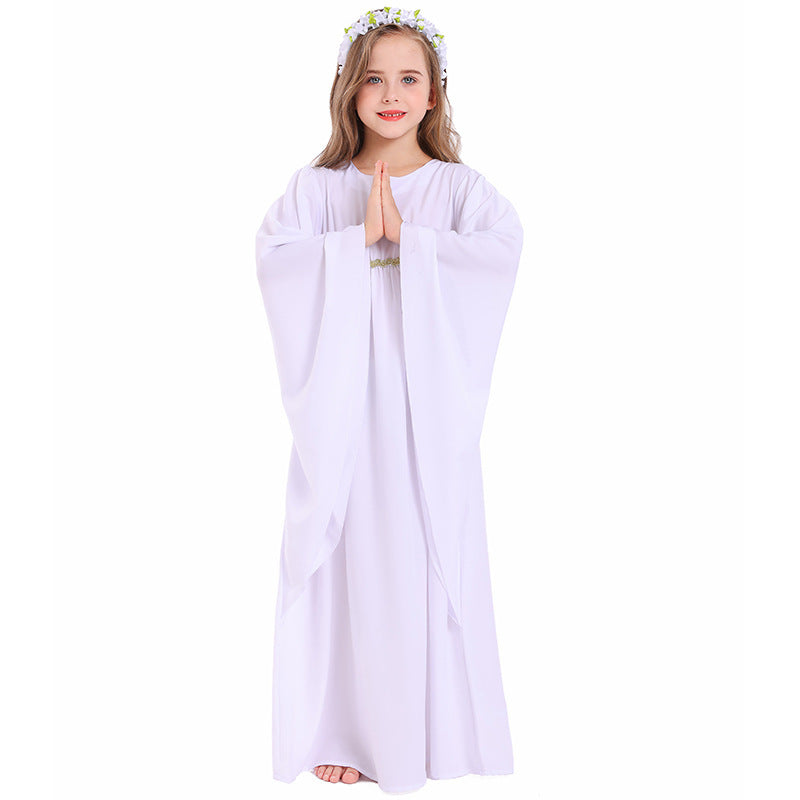 Girls fairy-tale dress with wide sleeves and floral belt Chichicherry