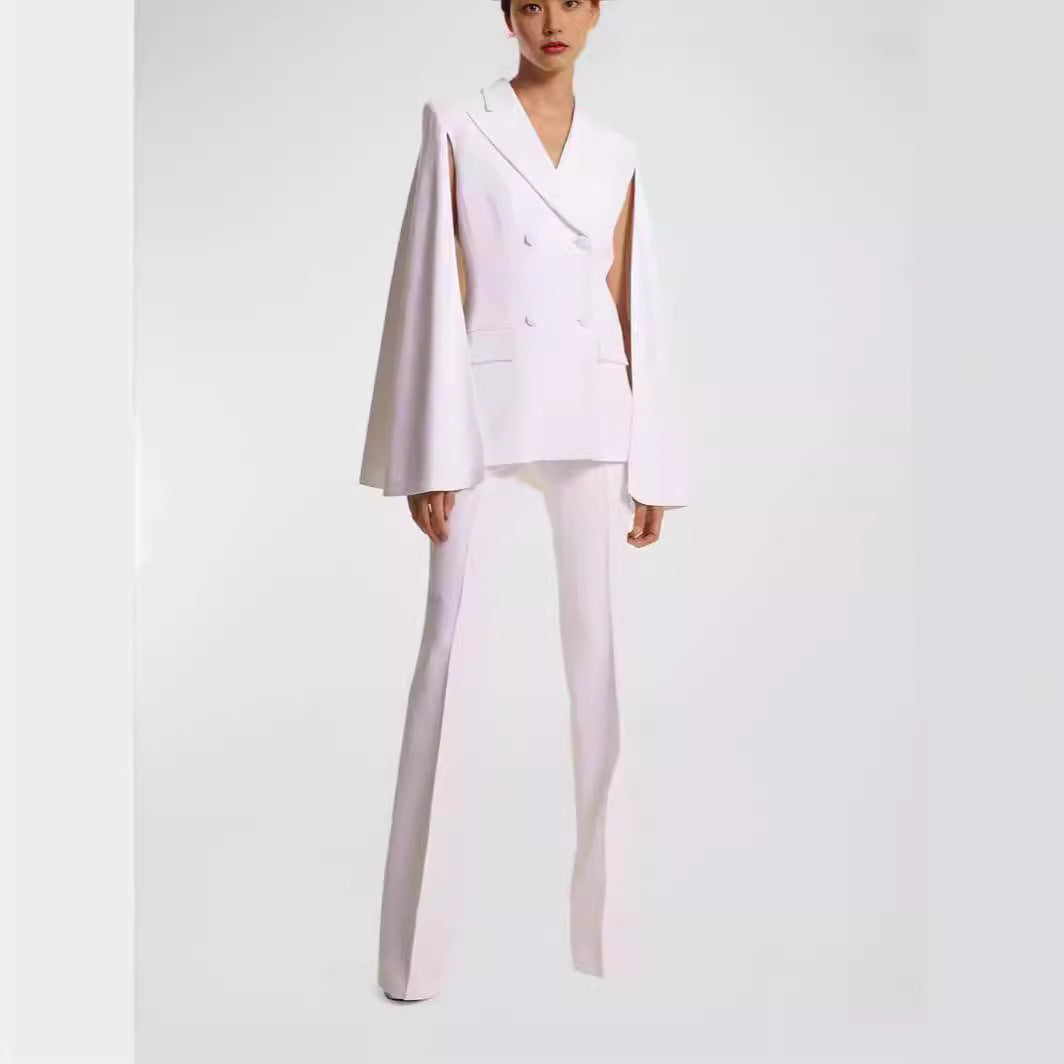 Women's Double-Breasted Blazer with Cape Sleeves and Tailored Silhouette Chichicherry