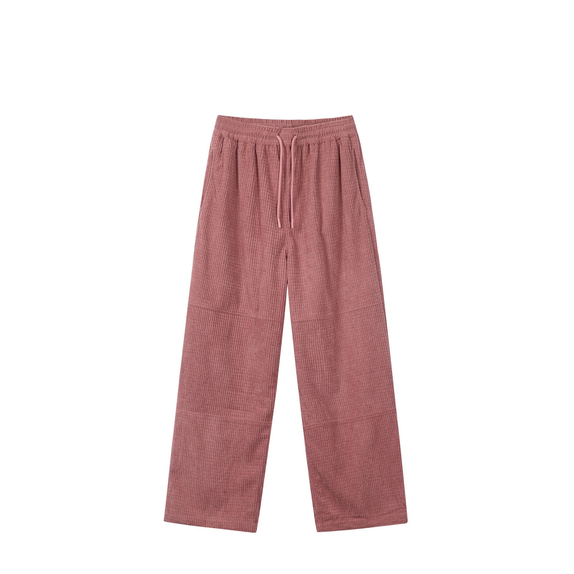 Ladies waffle knit lounge pants with wide leg, elastic waistband and drawstring